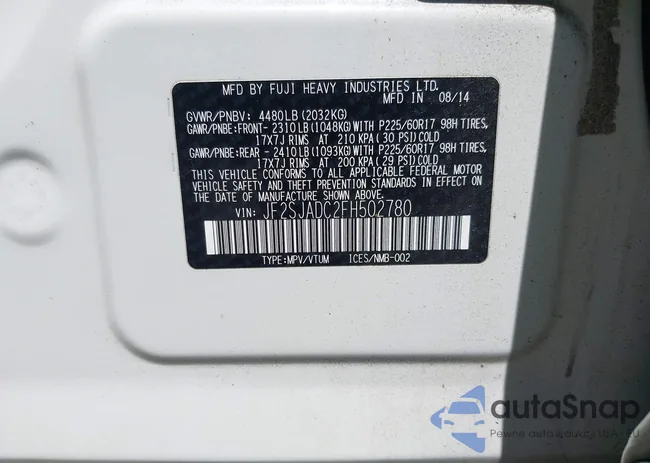 JF2SJADC2FH502780: 42223225