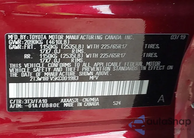 2T3W1RFV5KC001983: 42223236