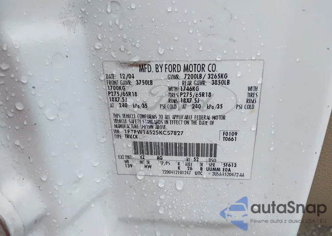 1FTPW14525KC57827: 42223238