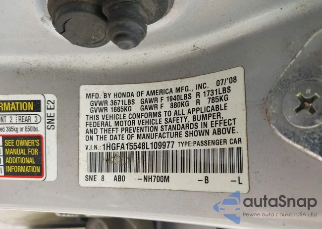 1HGFA15548L109977: 42223326