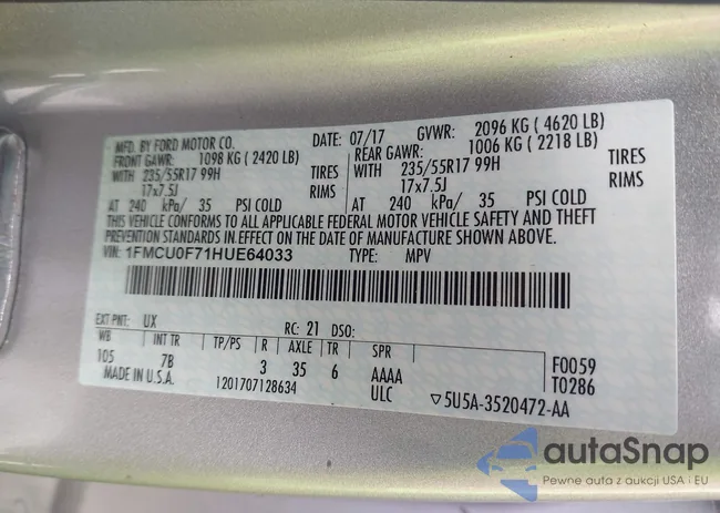 1FMCU0F71HUE64033: 42224541