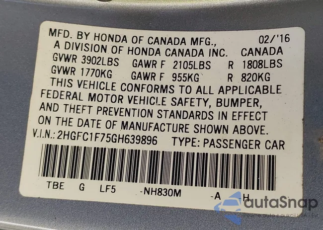 2HGFC1F75GH639896: 42224262