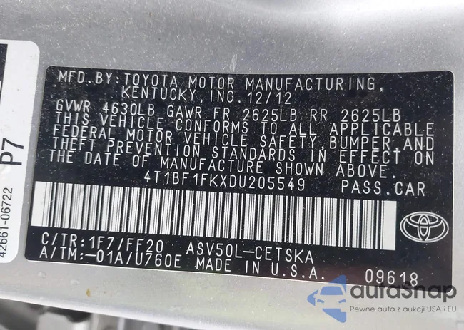 4T1BF1FKXDU205549: 42225051