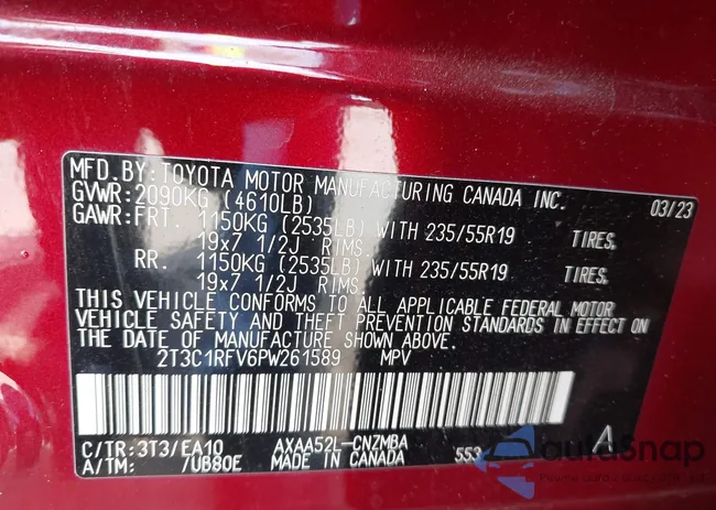 2T3C1RFV6PW261589: 42225066