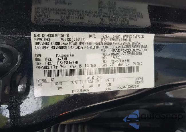 1FADP3K2XGL257873: 42226893