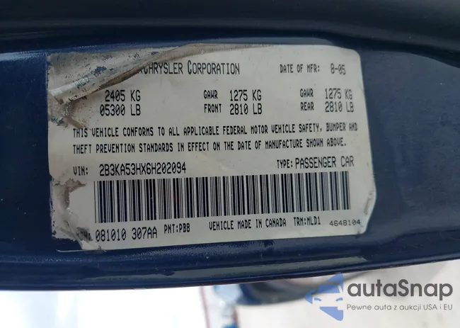 2B3KA53HX6H202094: 42226150