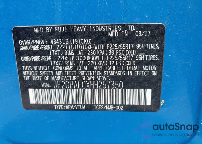 JF2GPALCXHH257350: 42226189