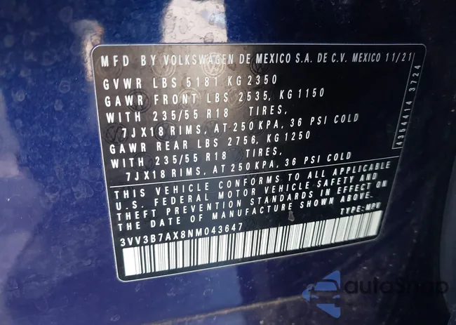 3VV3B7AX8NM043647: 42226350