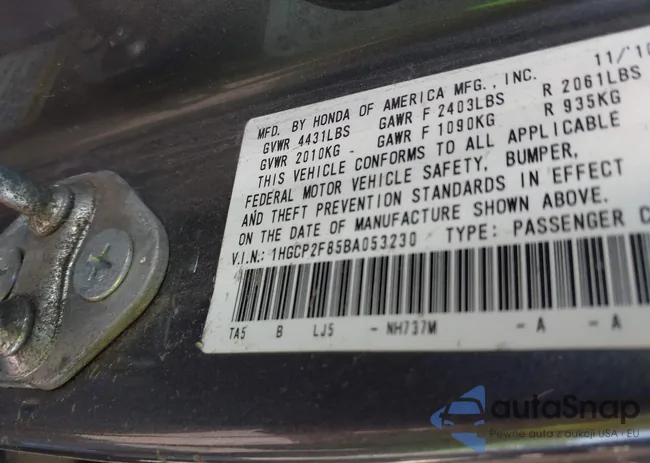 1HGCP2F85BA053230: 42227633