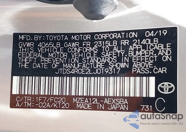 JTDS4RCE2LJ019317: 42227065