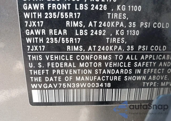 WVGAV75N39W003418: 42228870