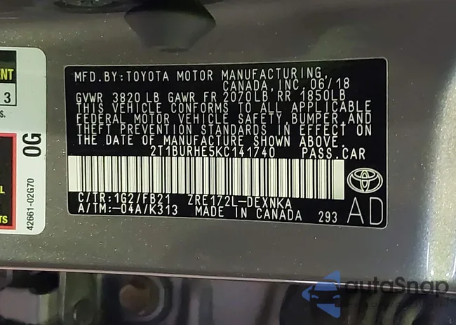 2T1BURHE5KC141740: 42228078