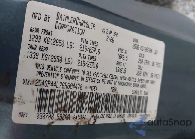 2D4GP44L76R804478: 42228322