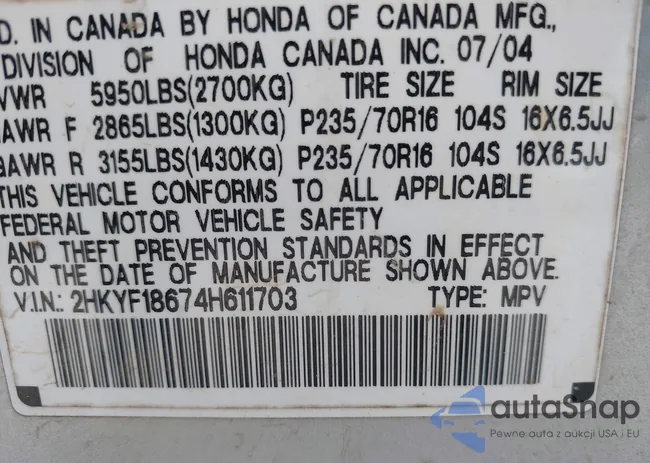 2HKYF18674H611703: 42229817