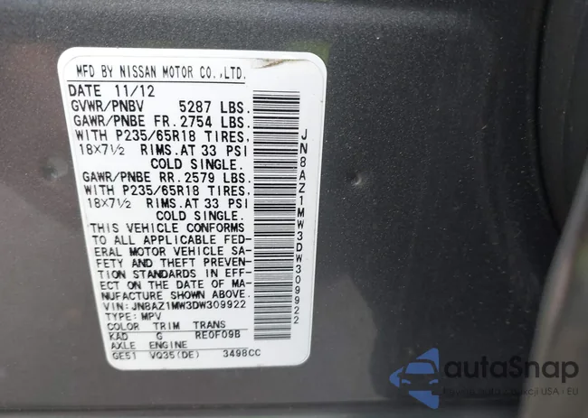 JN8AZ1MW3DW309922: 42230459