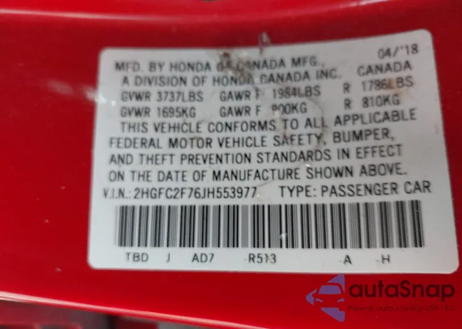 2HGFC2F76JH553977: 42230576