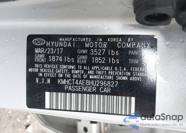 KMHCT4AE8HU296827: 42230633