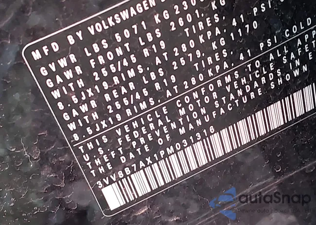 3VV8B7AX1PM031316: 42230913