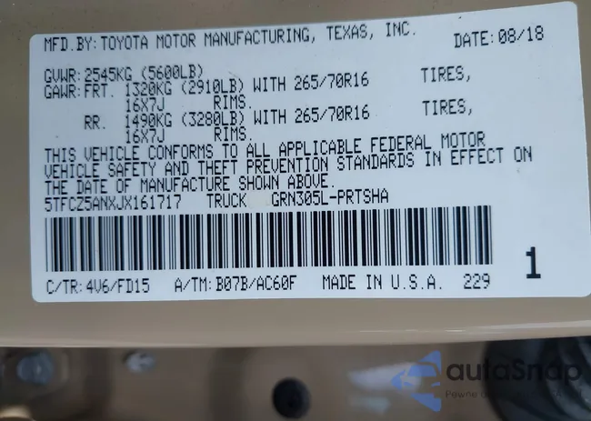 5TFCZ5ANXJX161717: 42230932