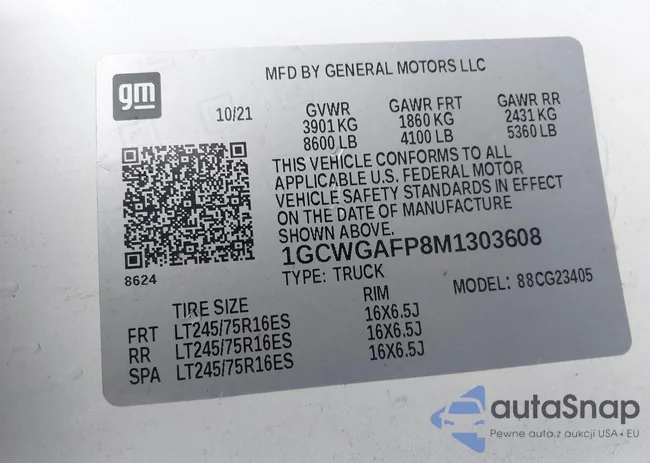 1GCWGAFP8M1303608: 42230100