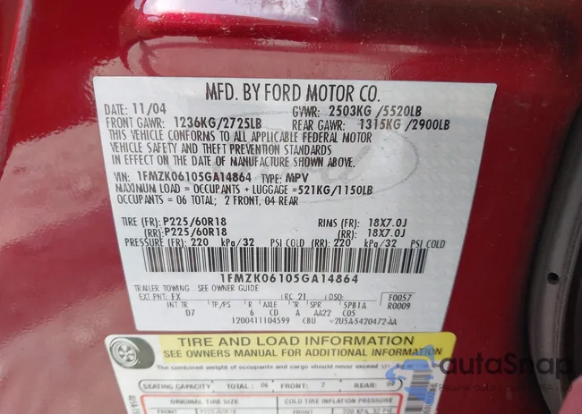 1FMZK06105GA14864: 42231384