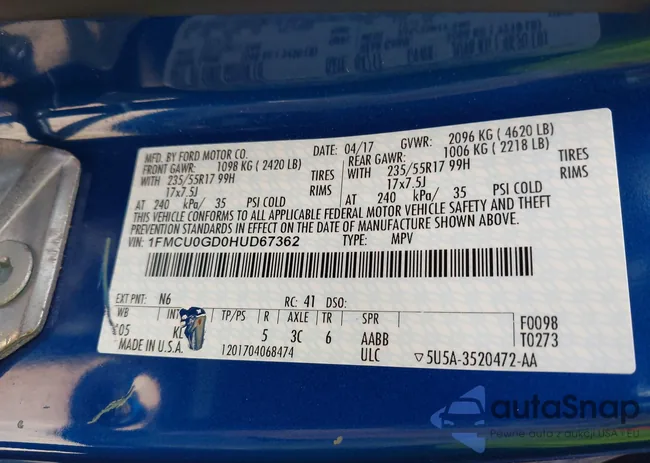 1FMCU0GD0HUD67362: 42231587