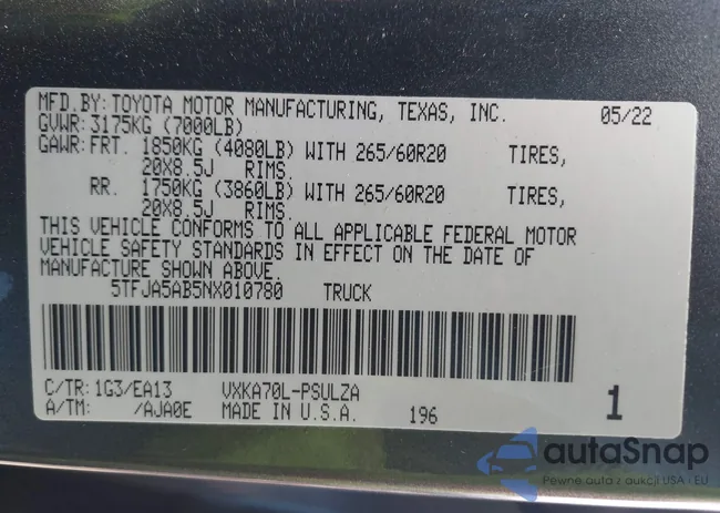 5TFJA5AB5NX010780: 42231603