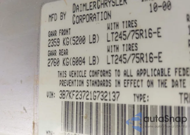 3B7KF23721G732137: 42231801