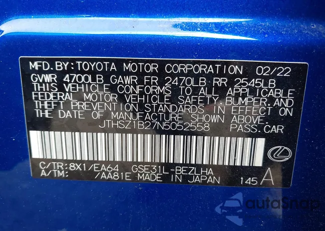 JTHSZ1B27N5052558: 42231877