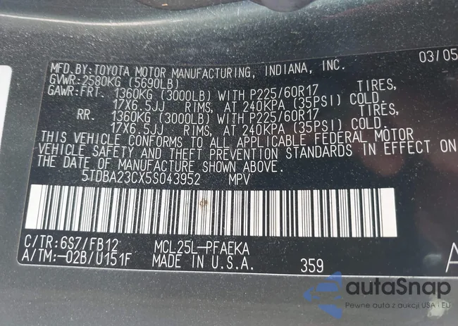 5TDBA23CX5S043952: 42231881