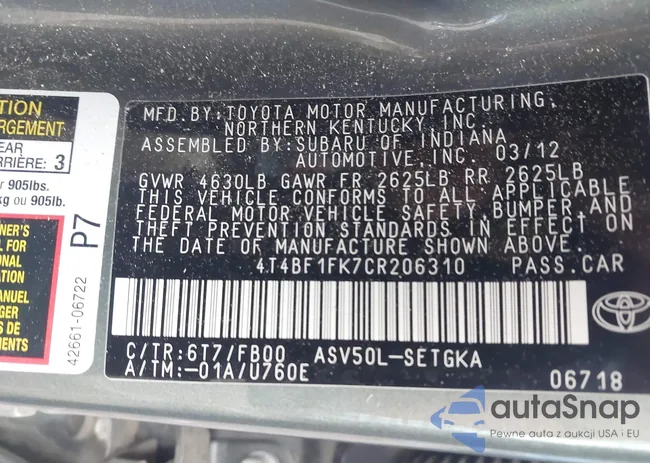 4T4BF1FK7CR206310: 42231936