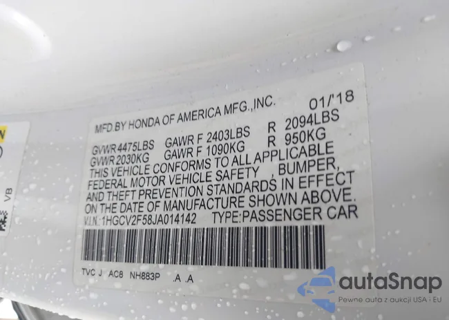 1HGCV2F58JA014142: 42231940