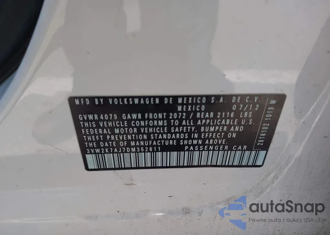 3VW2K7AJ7DM352611: 42230997