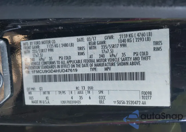 1FMCU9GD4HUD47619: 42231316