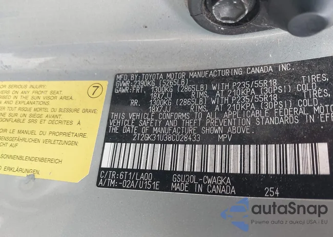 2T2GK31U38C028433: 42231322