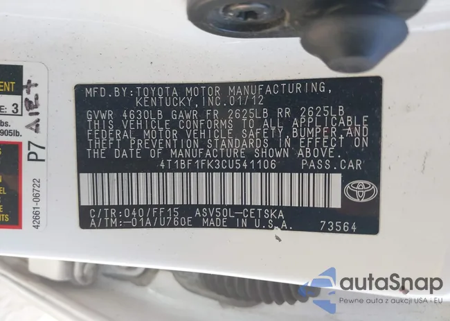 4T1BF1FK3CU541106: 42232461