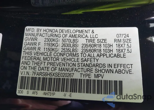 7FARS6H5XSE020267: 42232583