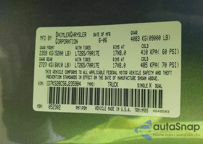 1D7KS28C56J235984: 42232600