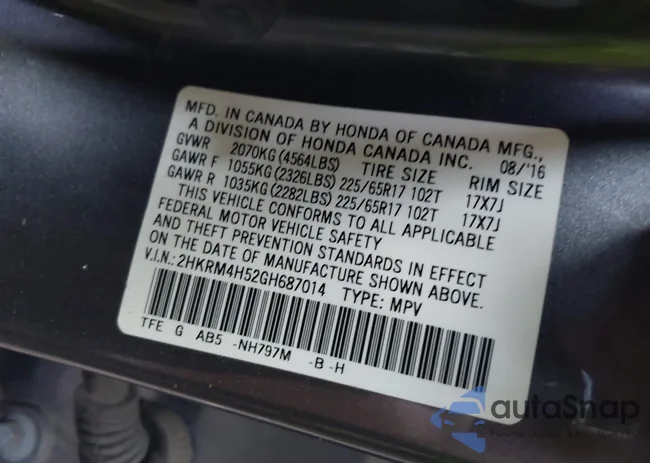 2HKRM4H52GH687014: 42232624