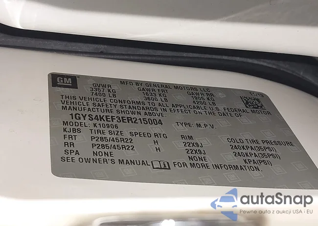 1GYS4KEF3ER215004: 42232720