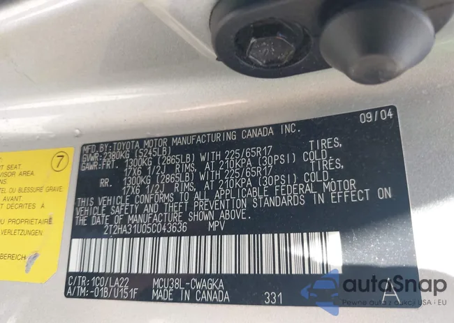 2T2HA31U05C043636: 42232906