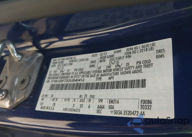 1FMCU0F72GUB40412: 42232103