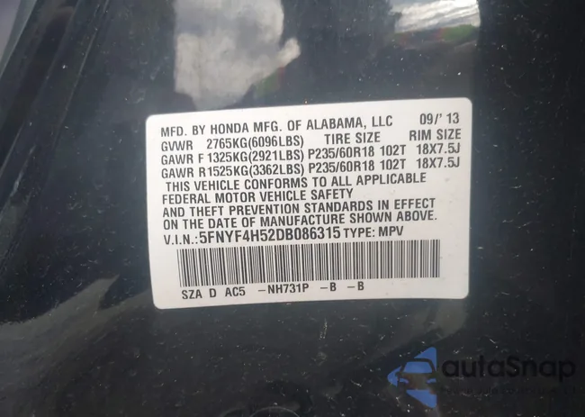 5FNYF4H52DB086315: 42232272