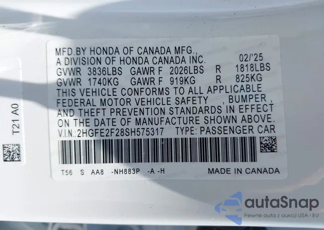 2HGFE2F28SH575317: 42233577