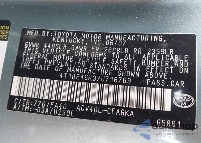 4T1BE46K37U716769: 42233779