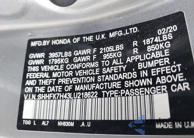 SHHFK7H43LU218622: 42233943