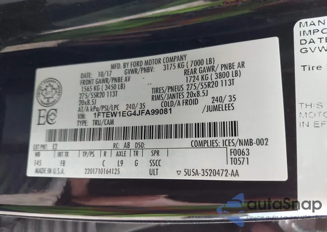 1FTEW1EG4JFA99081: 42232982