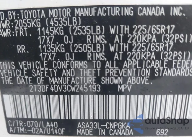 2T3DF4DV3CW245193: 42233074