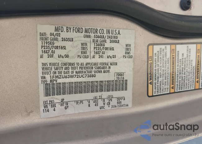 1FMZU63W72UC73880: 42234720