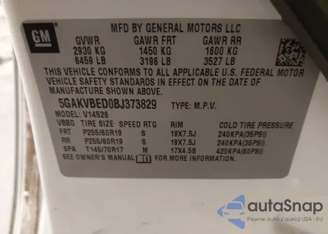 5GAKVBED0BJ373829: 42233990